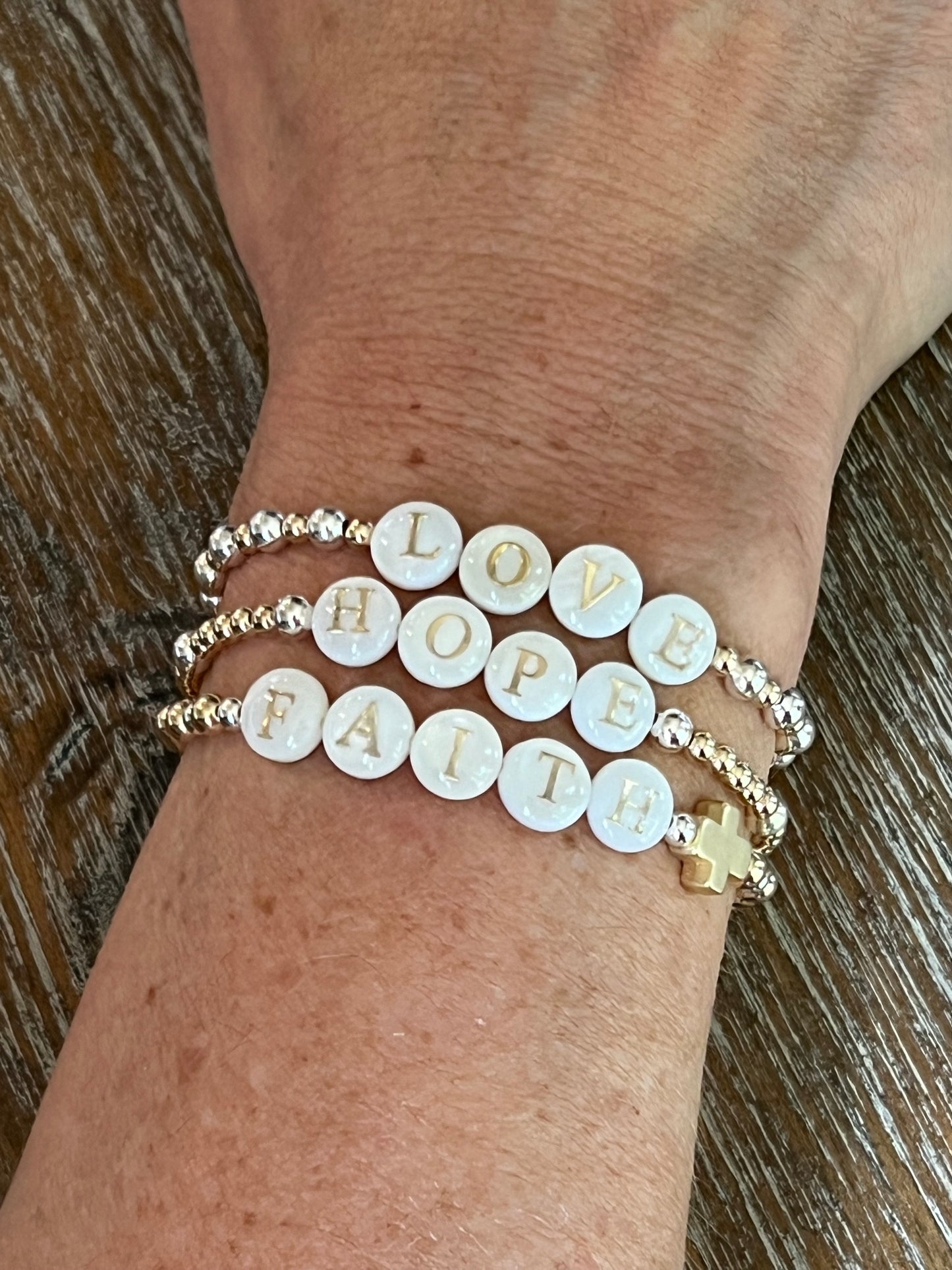 Love Hope and Faith Three Bracelet Stack