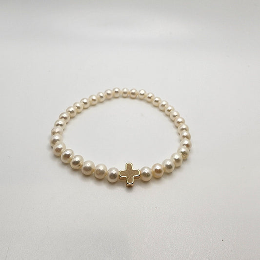 Freshwater Pearls with Gold Cross Bracelet